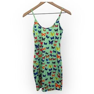 90's Style Butterfly Print Spaghetti Straps Mini Casual Dress